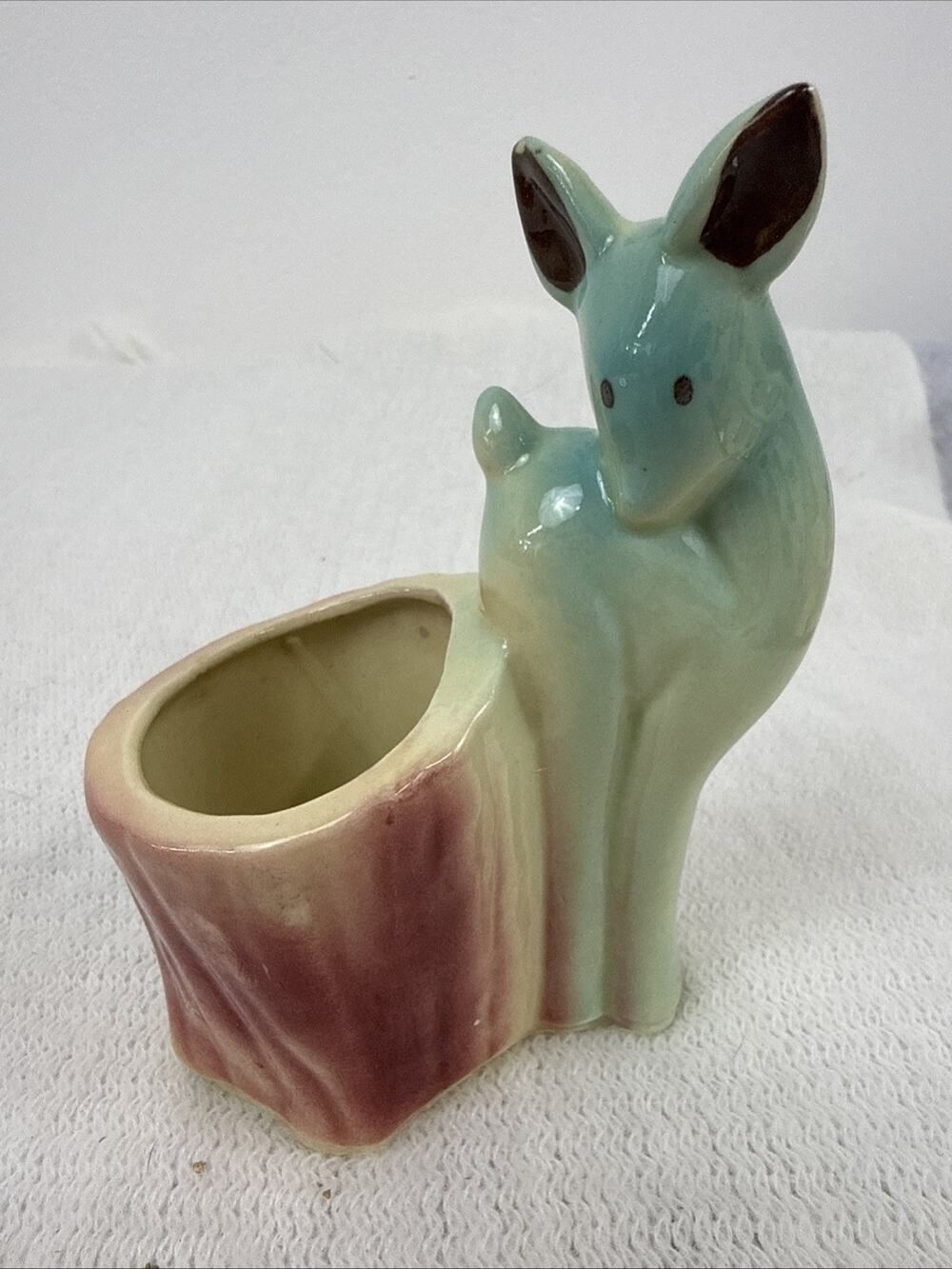 Vintage Planter Shawnee USA Pottery #535 Deer Log Home Shelf Decor Collectible